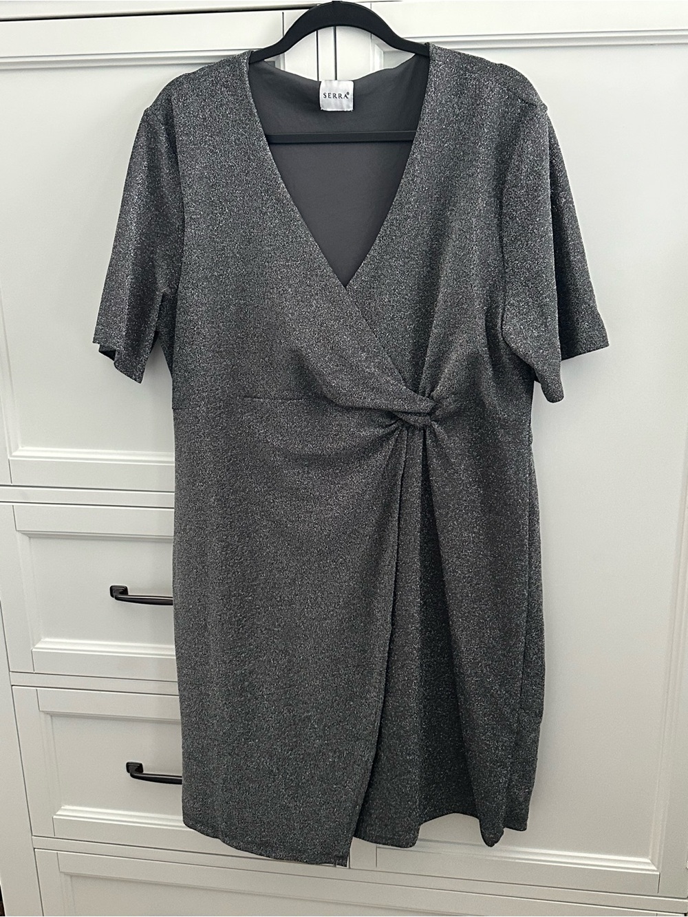 Serra Shimmery Silver Wrap Midi Dress